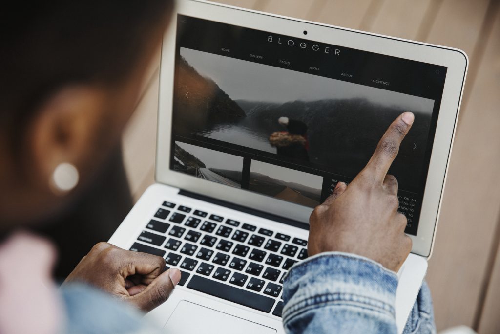 Blogger working on a laptop